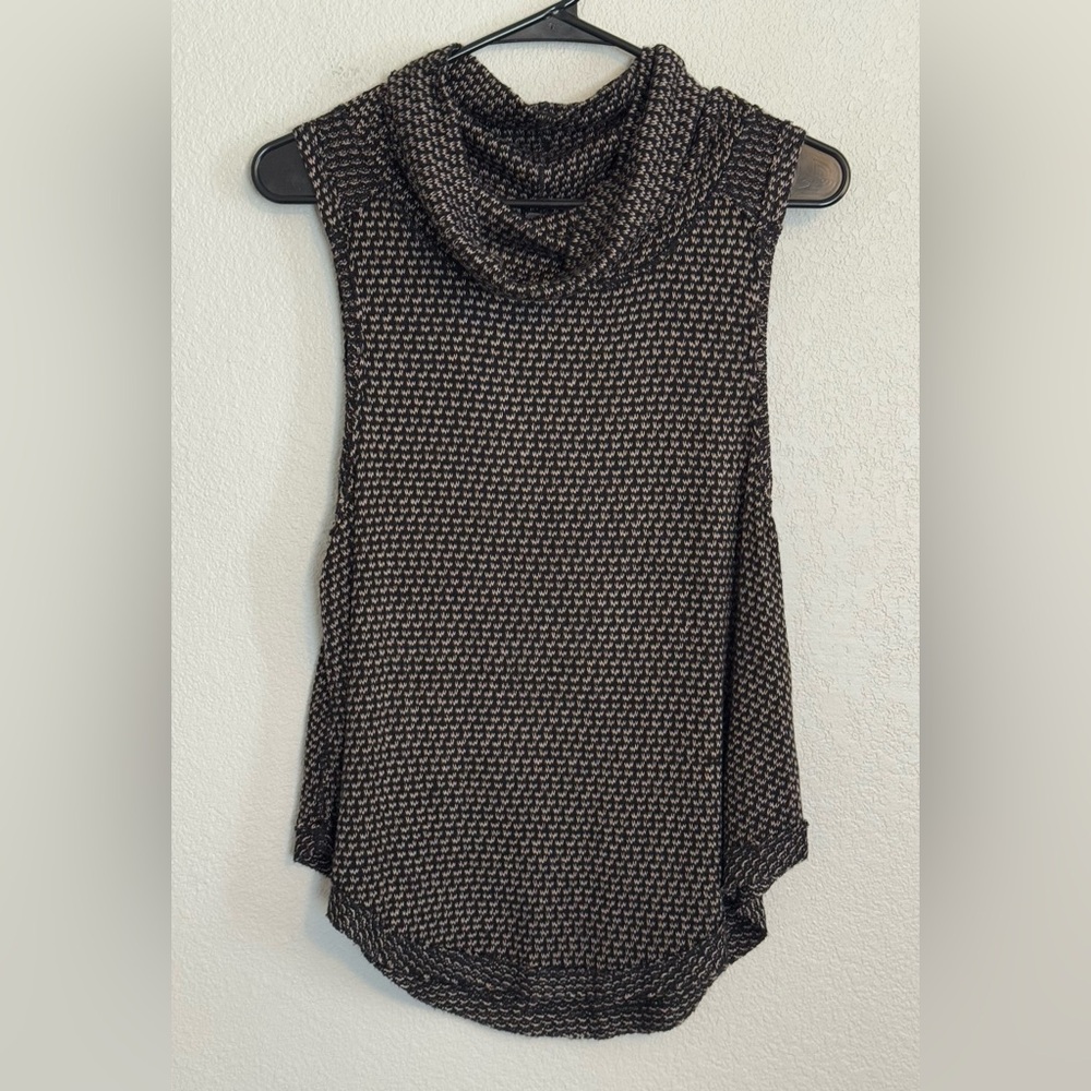 Free People Cowl Neck Sleeveless Sweater Top Knit Woven Boho